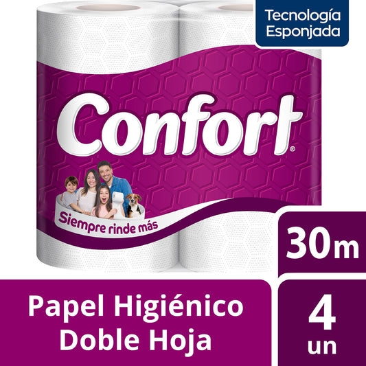 Papel Higiénico Confort Doble Hoja 4 Rollos 30 Metros