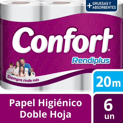 Papel Higiénico Confort Rendiplus Doble Hoja 6 Rollos 20 Metros